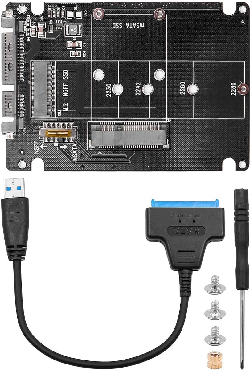 USB 3.0 Adapter M.2 NGFF en mSATA - 2-in-1 Converter - Hot swap en plug-and-play - Snel gegevensoverdracht - SnelShoppen
