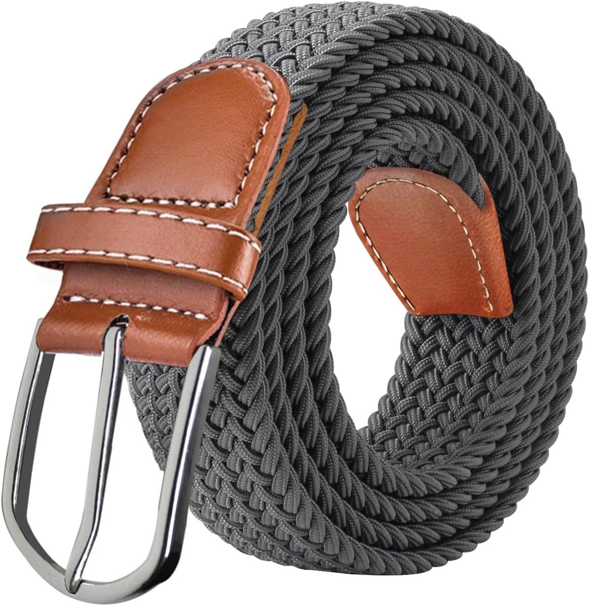 Elastische Riem voor Mannen en Vrouwen - Verstelbare Gevlochten Riem voor Jeans en Broeken, Grijs, One Size, Geschikt voor Taillemaat tot 40''