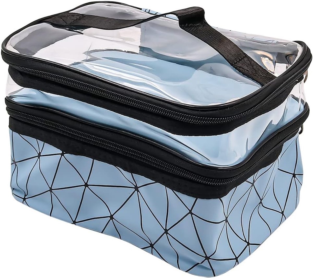 SnelShoppen - Cosmetica Tas Dubbele Laag Toilettas voor Mannen en Vrouwen, Waterdicht PVC en PU, Blauw, Modieus, Opbergoplossing voor Reizen en Thuis