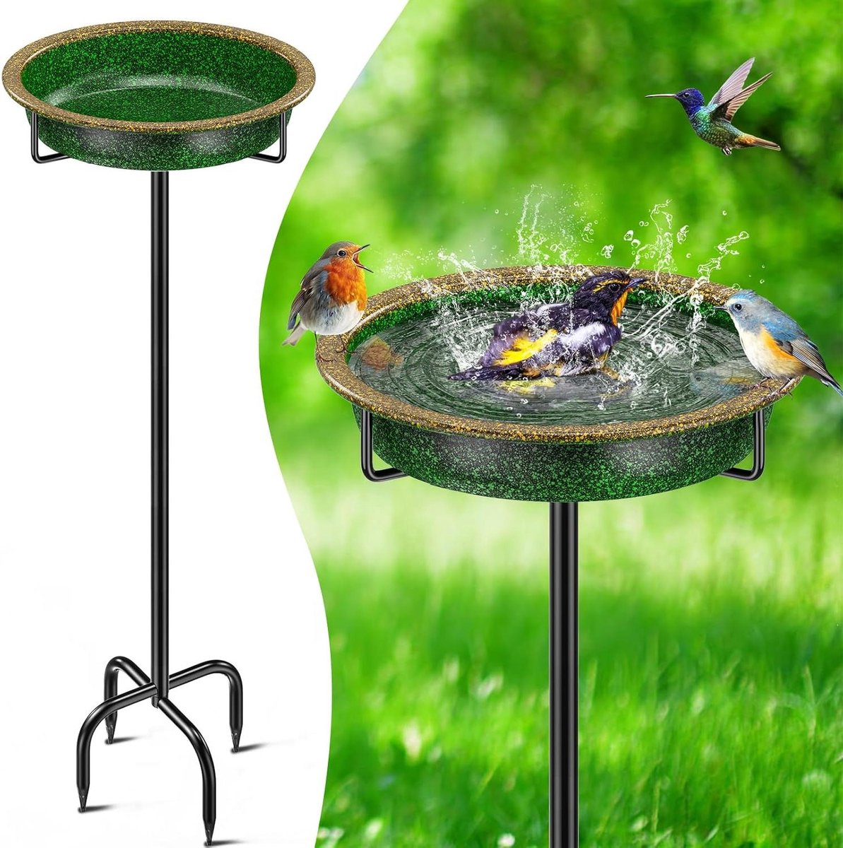 Vogelbad Voederbak - Buitenbad Waterplaats - Vogels Voeren - Vorstbestendig Stevig - 26.5 cm Diameter - Groen