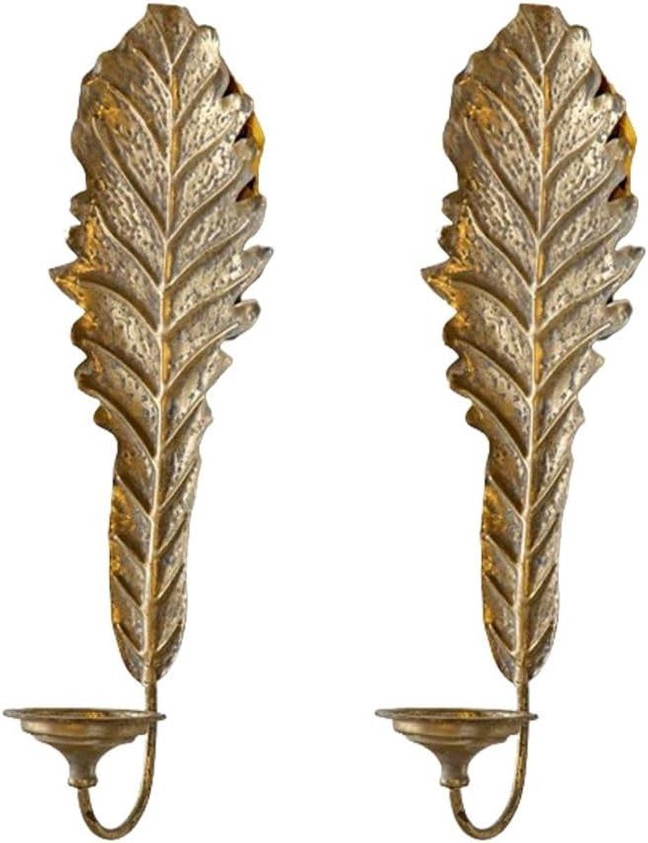 Kaarsenhouder Set - Wandkaarsenhouder - Sfeer Creëren - Uniek Blad Patroon - Set van 2 - Goud