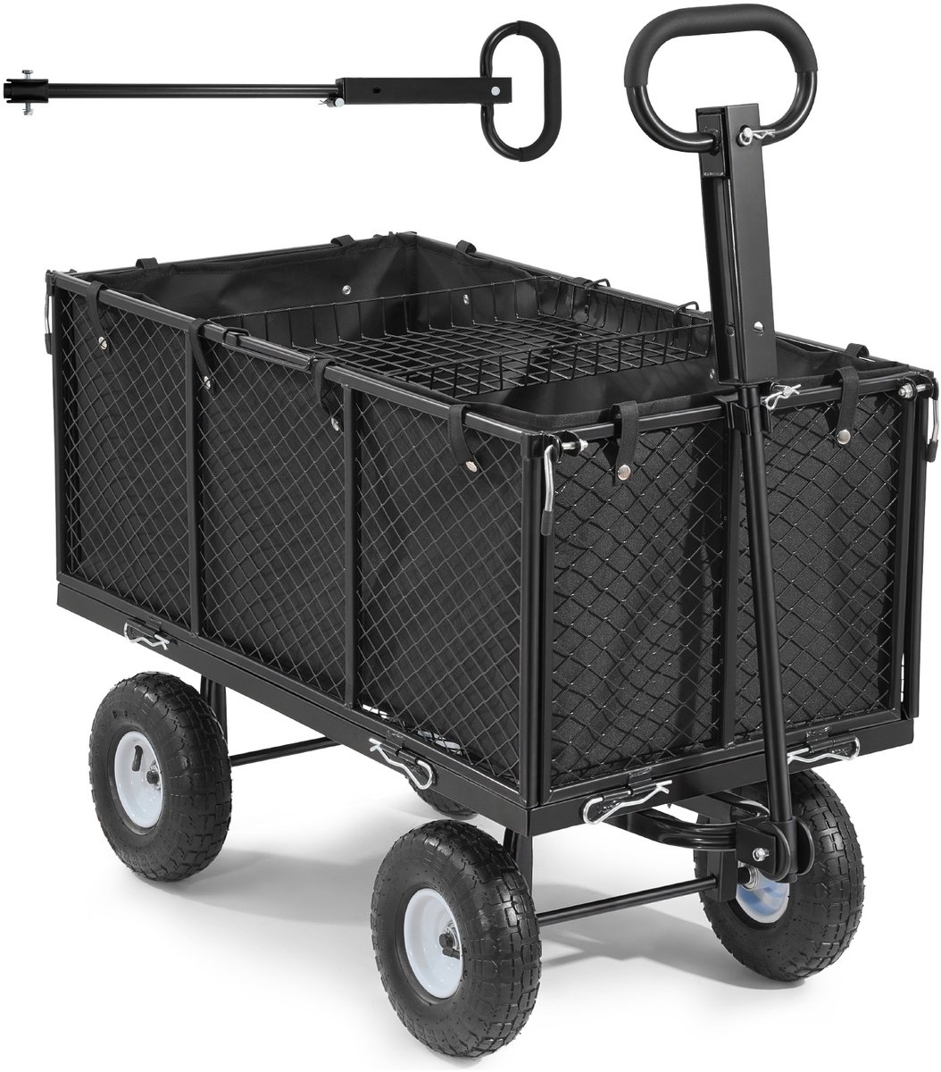 Handwagen, 544 Kg Capaciteit, Transportkar met Luchtbanden, Verstelbare Handgreep, Verwijderbare Zijpanelen, Geschikt voor Strand, Camping, Tuin en Bevestiging aan Atv of Tractor, Zwart