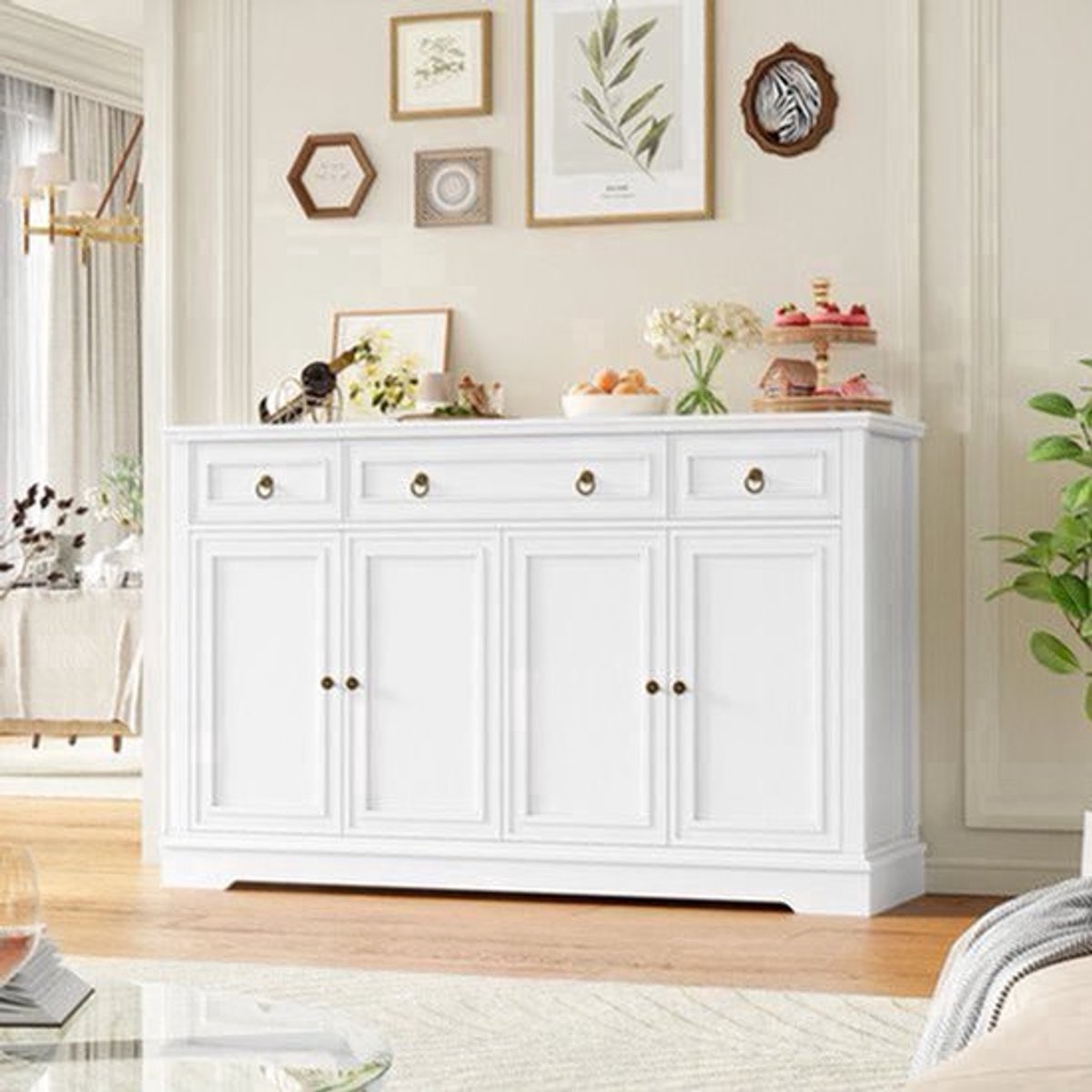 Dressoir – Ladekast – Opbergkast – Buffetkast – Kast – Retro Design – 134x40x87 cm – MDF Wit