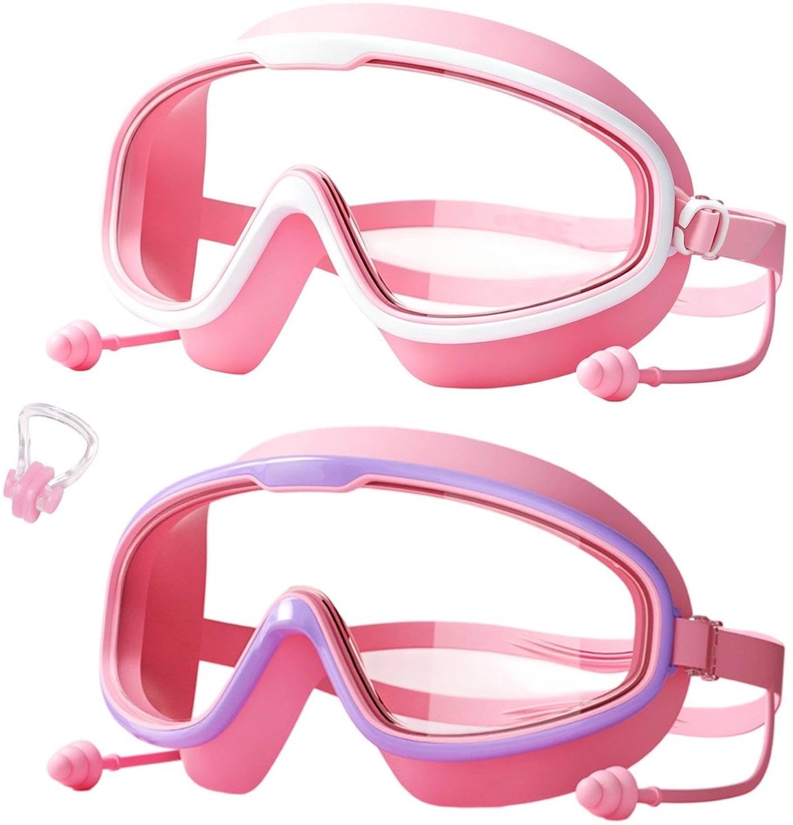 Solidchoice - 2 Stuks Zwembril voor Kinderen - UV-bescherming, Grote Frame, Inclusief Oordopjes