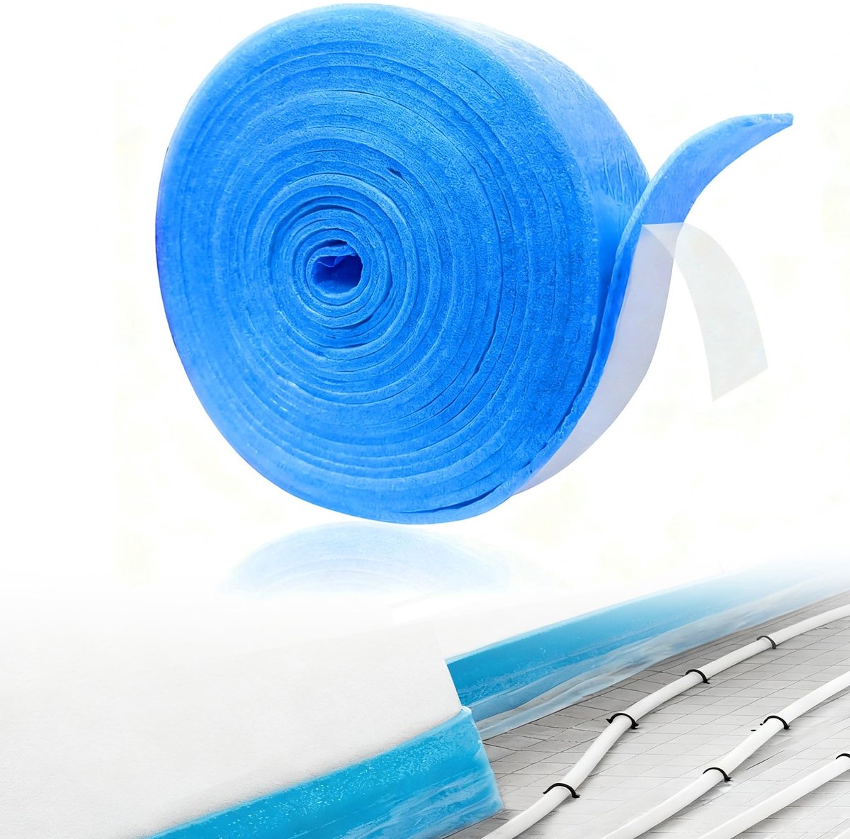 Zelfklevende isolatiestrips voor egalisatie, uitzetvoegen en randisolatie - 50 mm x 5 mm x 20 m (blauw)