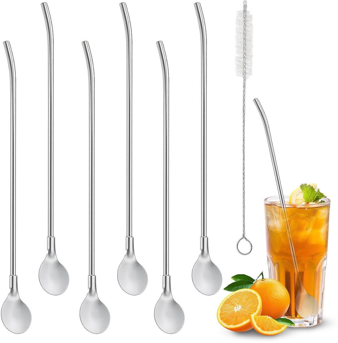 Solidchoice - Set van 6 RVS Rietjes met Schoonmaakborstel