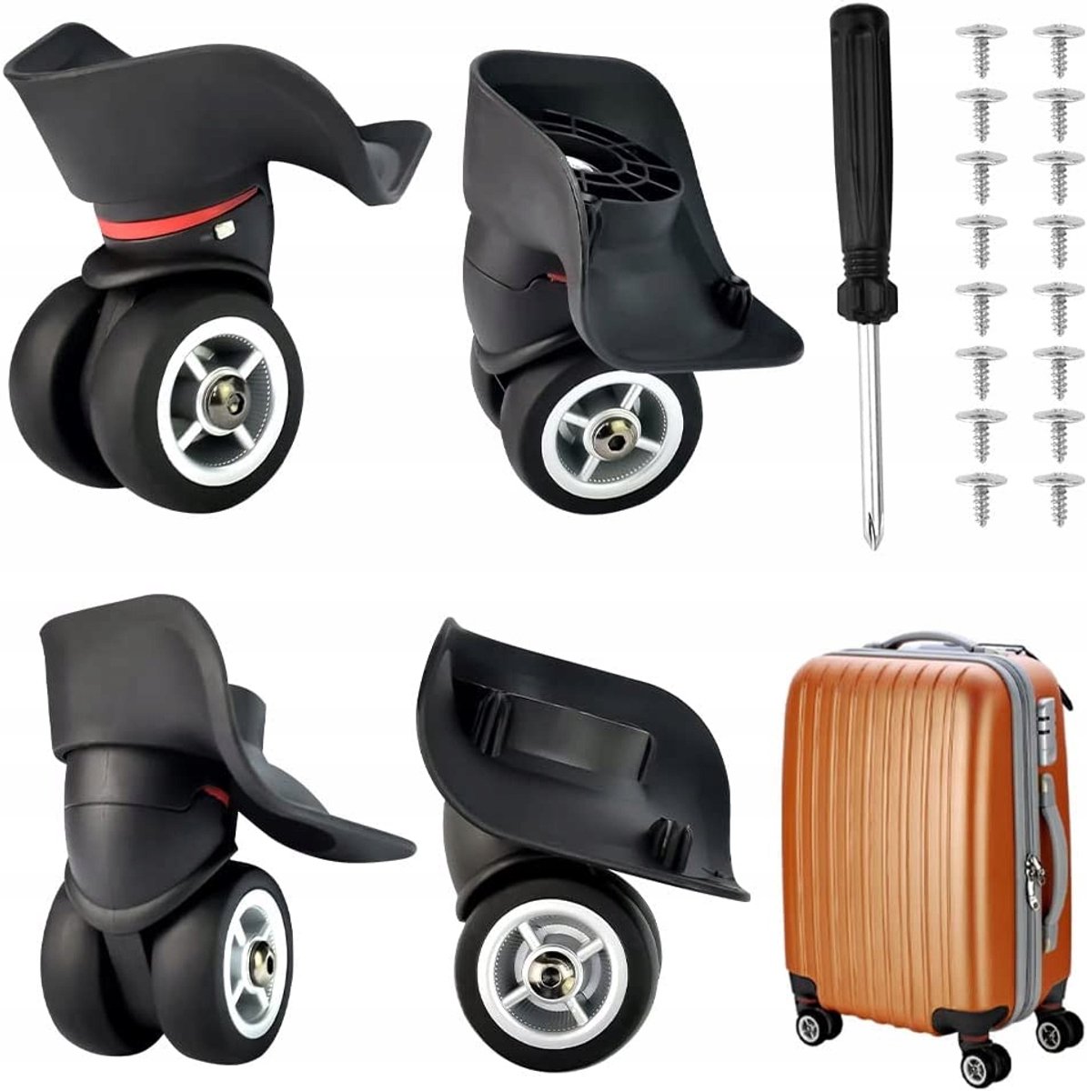 Zwarelast Zwenkwielen - Meubelwielen - Kofferwielen - Loopwiel - 4 Stuks - 360° - Stil - ABS & Zinklegering - Wieltjes Voor Onder Meubels - Universeel - Voor Koffer en Meubels - Zwart/Rood