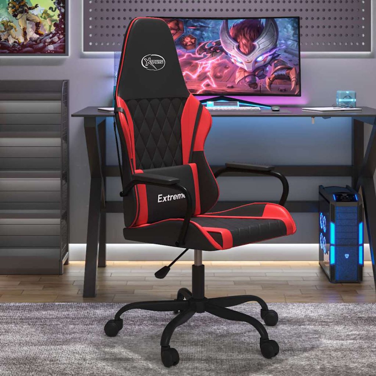 vidaXL Massage - gamestoel - kunstleer - zwart - en - rood