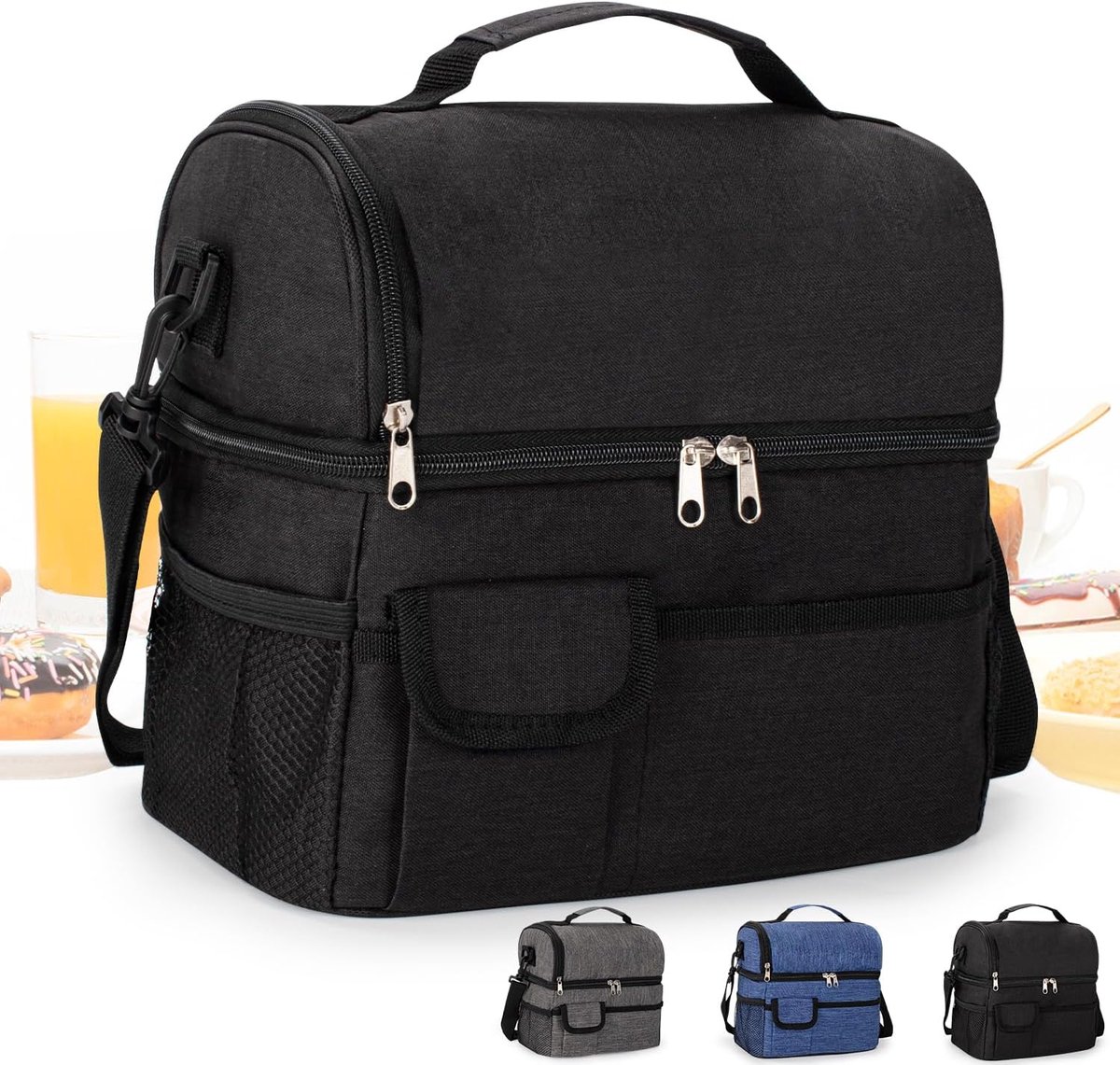 Insulated Lunch Bag 10L Lunch Cooler Bag Thermal Bag Double Compartments Cooler Bag with Adjustable Shoulder Strap for - ShopVlot