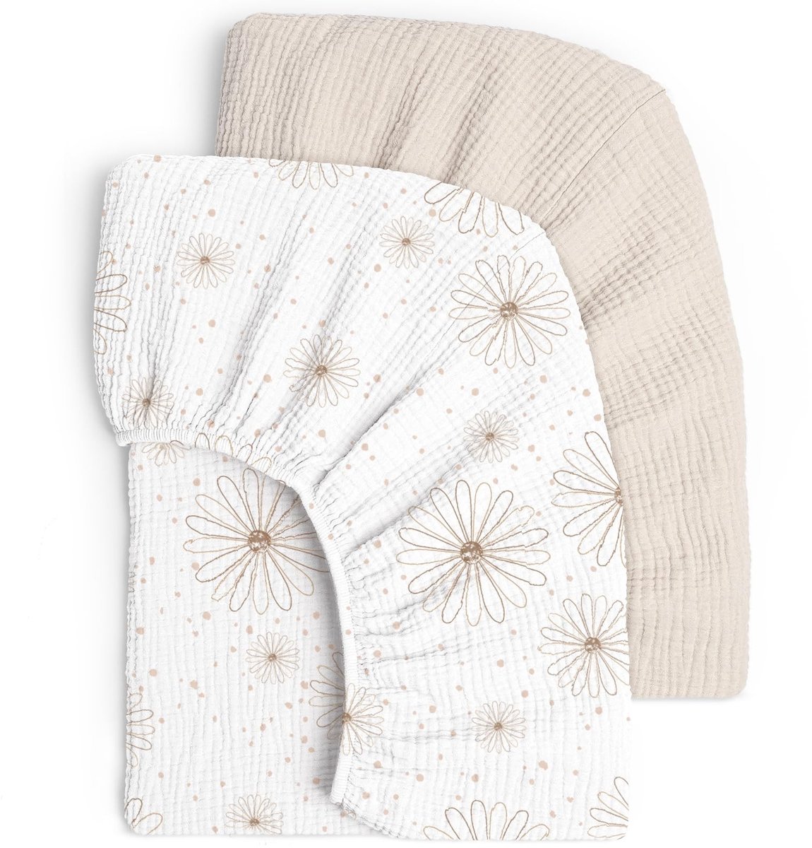 Solidchoice - Set van 2 Muslin Baby Fitted Sheets - 60 x 120 cm, Daisy White
