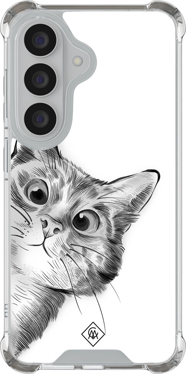 Casimoda® hoesje - Geschikt voor Samsung Galaxy S26 Plus - Kat Kiekeboe - Shockproof case - Extra sterk - TPU/polycarbonaat - Grijs, Transparant