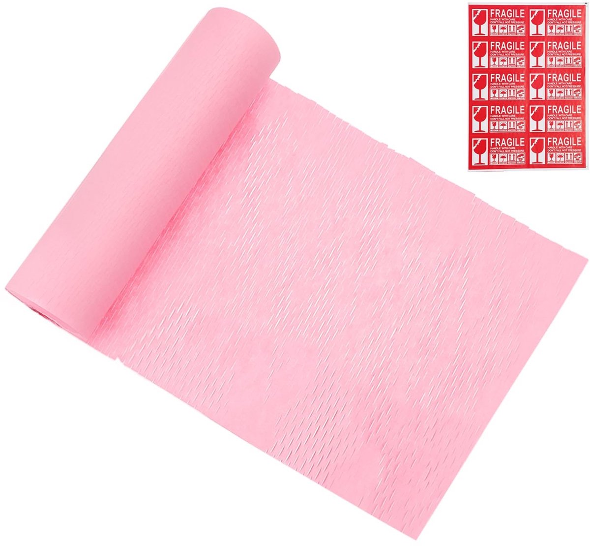 Solidchoice - 12'' x 105'' Honingraat Verpakkingspapier met Fragile Stickers