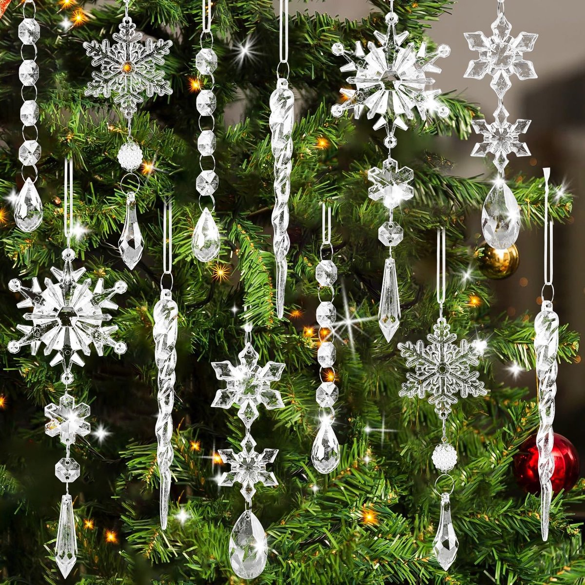 Solidchoice - 16 Stuks Acryl Sneeuwvlokken voor Kerstdecoratie