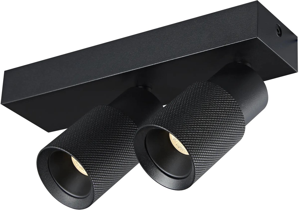 Nysal plafondspot met 2 kantelbare GU10-spots, zwart aluminium, dimbaar, IP20, 220-240V