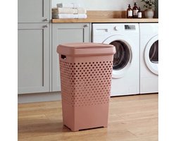Kunststof wasmand met deksel 70 liter Five® - Terracotta - Met deksel