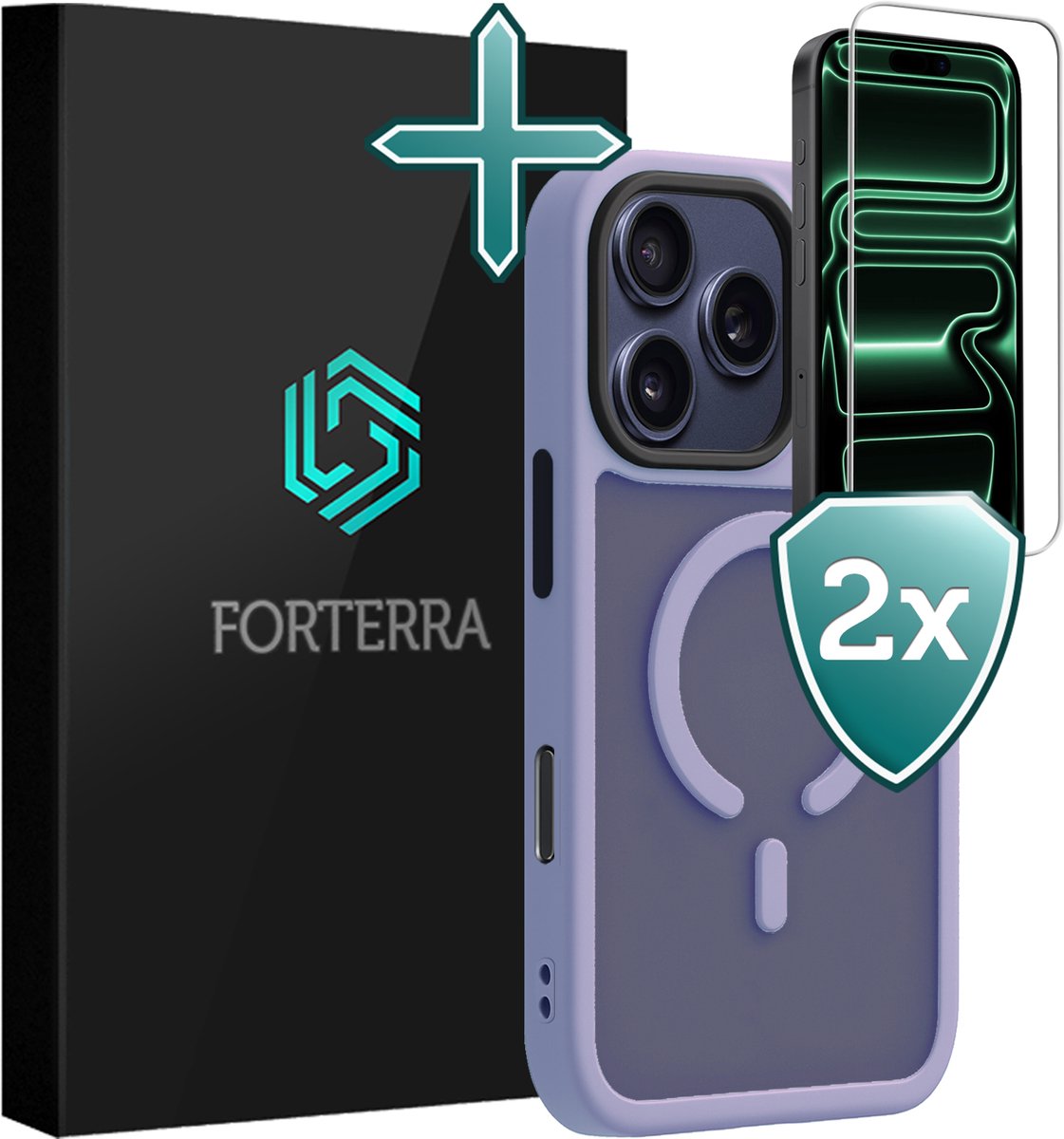 Hoesje Met 2x Screenprotector - Geschikt voor Apple iPhone 18 Pro - Magsafe Compatible - Sterk & Shockproof - Shock Proof Case - Back Cover - Telefoon Hoes - Lila