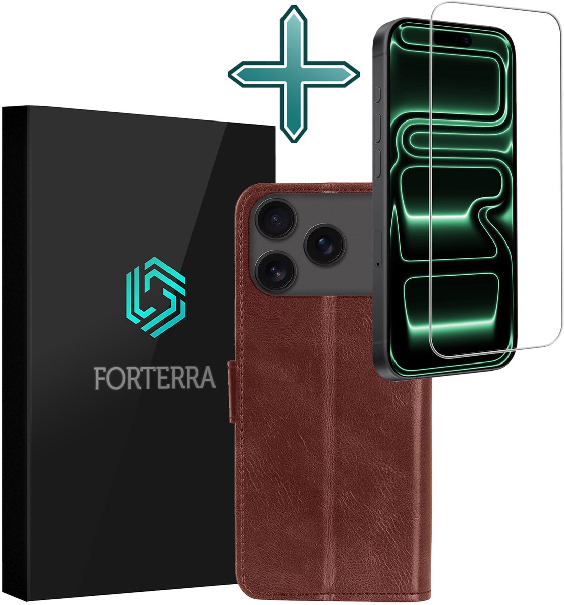 Hoesje Met Screenprotector - Geschikt voor Apple iPhone 18 Pro Max - Luxe Pasjeshouder - Flipcase - Bookcase Portemonee - Flip Case - Kunstleer Book Case - Book Cover - Walletcase - Portemonneehoes - Bruin