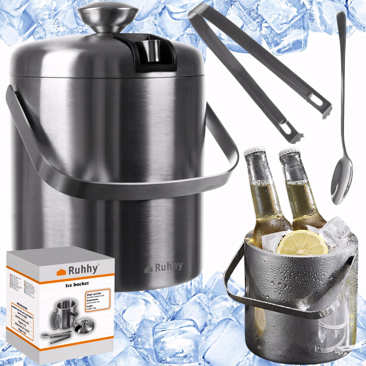 IJsemmer 1.3L RVS met Thermosfunctie, Tang, Lepel & Deksel