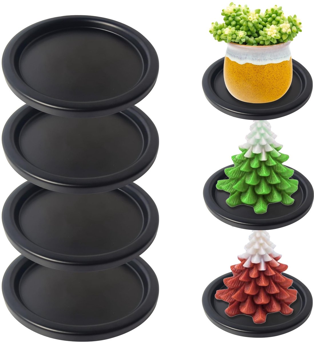 Solidchoice - Set van 4 Zwarte Kaarsenhouders voor Pilaren - Minimalistische Tafeldecoratie