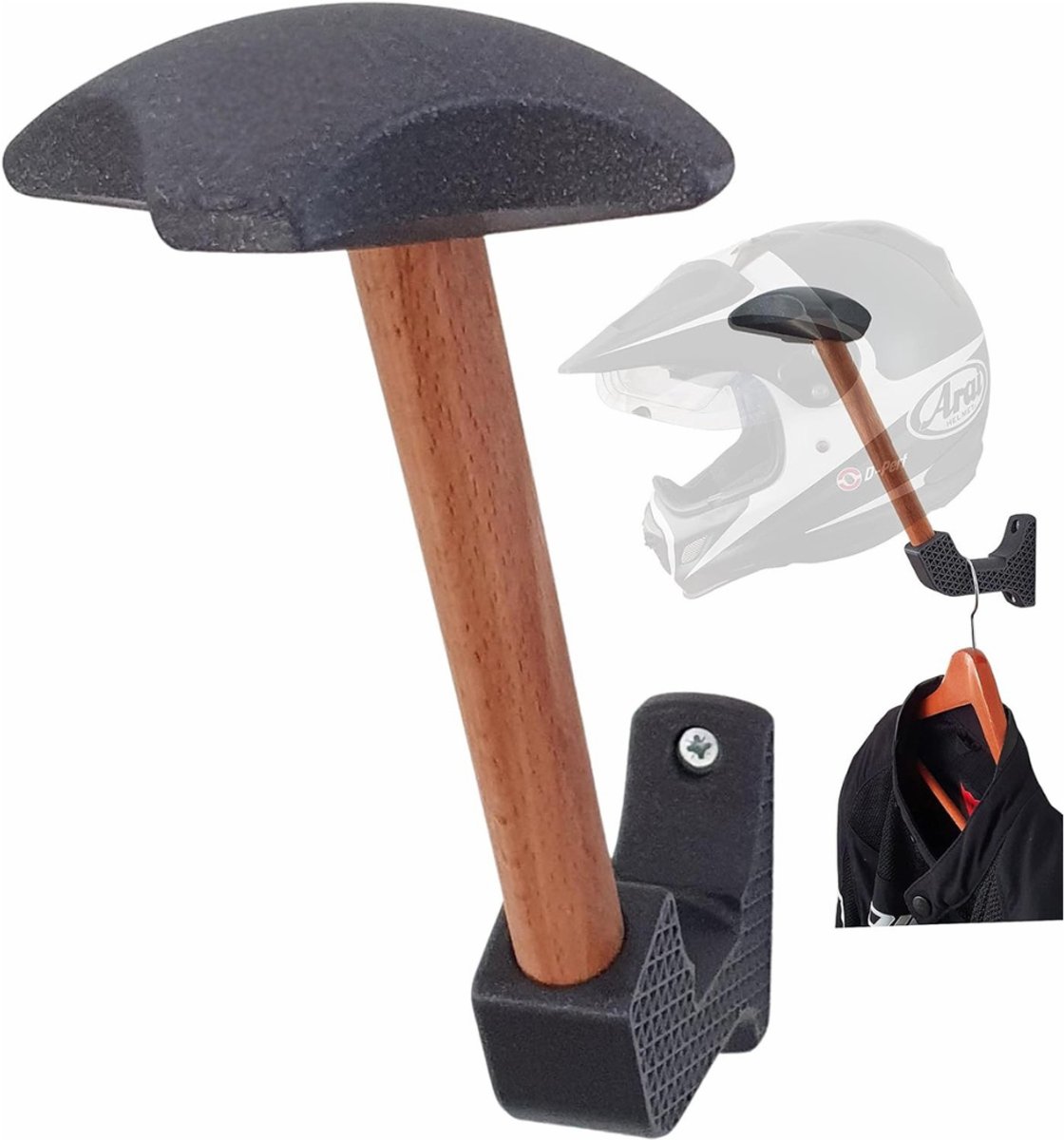QUOVO® Helmhouder - Helm Houder - Helm Kapstok - Helm Standaard - Motorhelm Steun – Wandsteun Ophangsysteem – Met inkeping voor Een Hanger - Grijs - 25cm x 21cm x 6cm