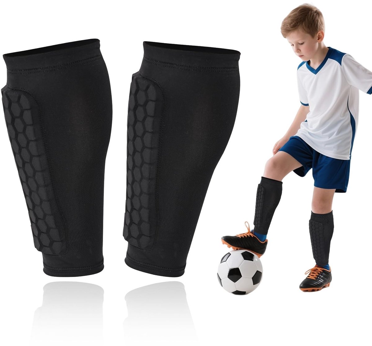 Solidchoice - Voetbalscheenbeschermers voor Kinderen met Ademend Ontwerp en Honingraatpads