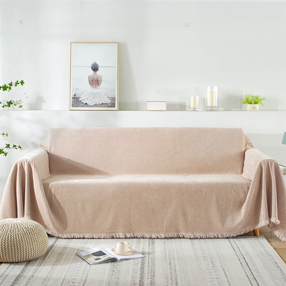 Solidchoice - Multifunctionele Deken - Grote Decoratieve Sofa Dekentje 180x300cm - Khaki