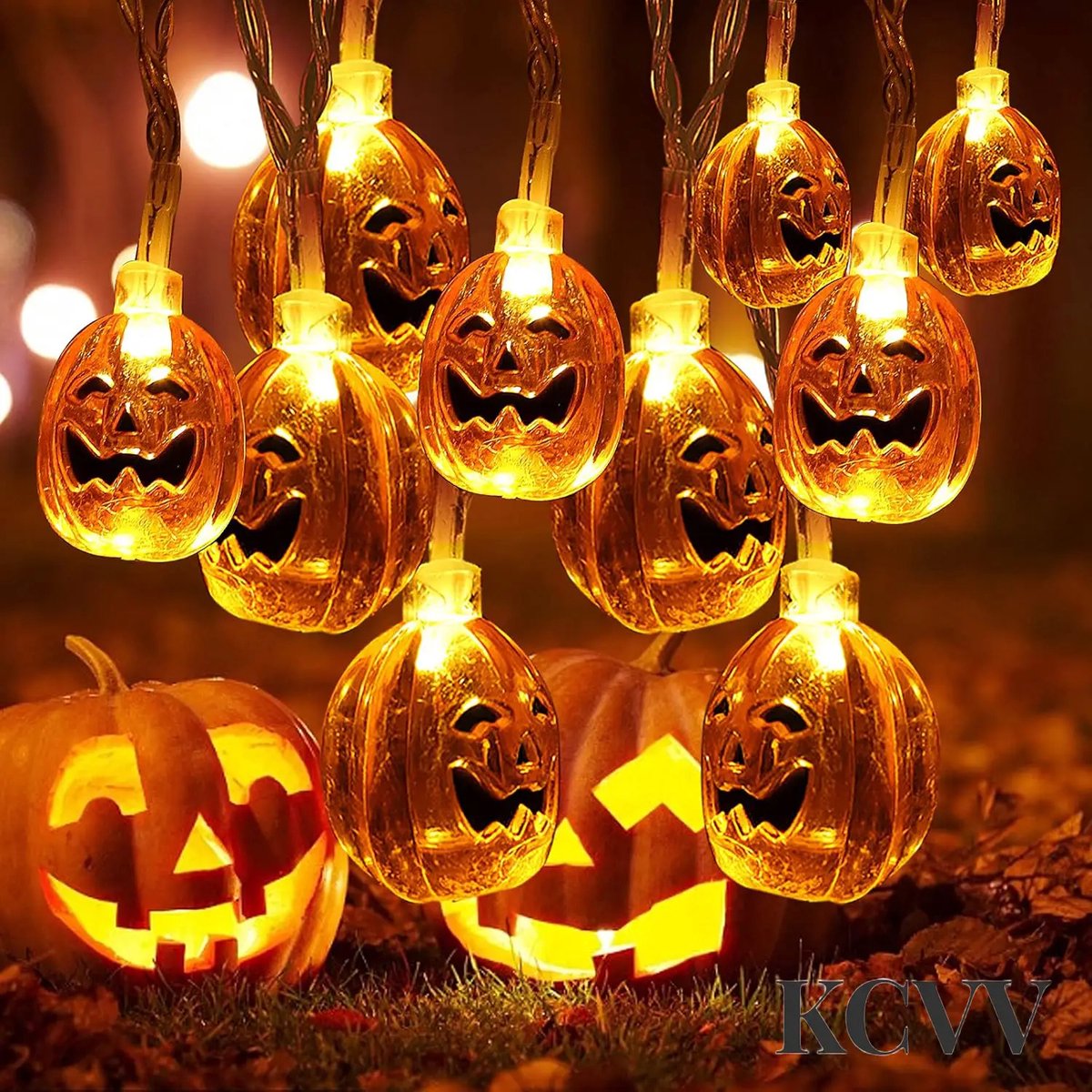 Halloween verlichting -halloween pompoenen met licht- 6 meter, 40 ledlampjes - Ondersteunt twee lichtstanden - Werkt op USB met afstandsbediening - Voor buitenfeesten en Halloween decoratie binnenshuis - Oranje - 6 meter