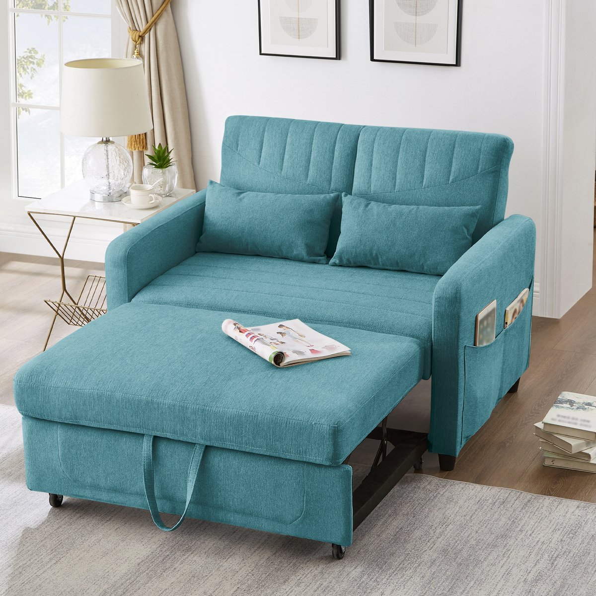 Veelzijdige Bank voor Gezellige Momenten en Rust - Voor Kleinere Woonruimtes en Gasten - 114x77x82.5 cm, Antiek blauwgroen