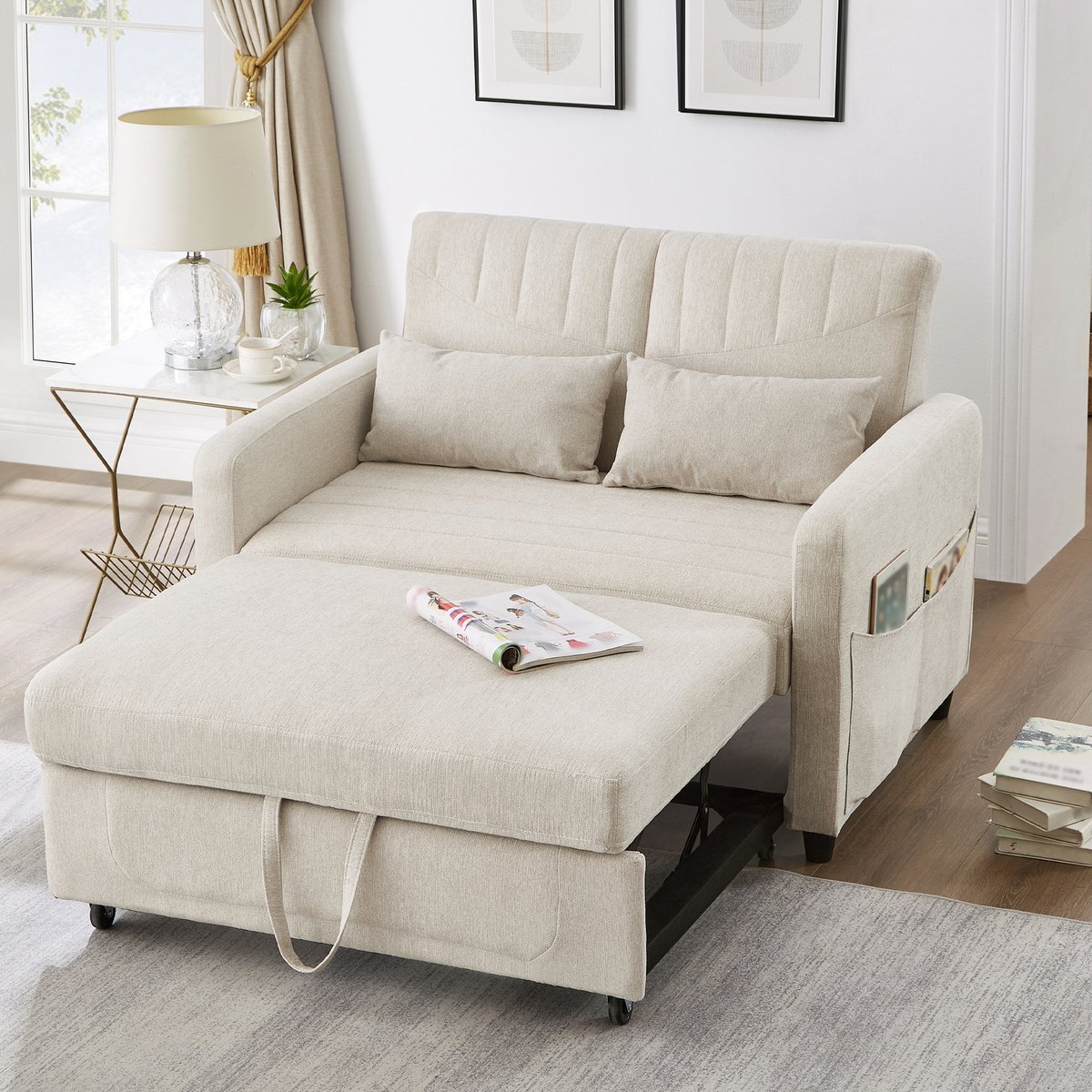 Multifunctioneel Klappsofa , 114x77x82.5 cm - uitschuifbaar in Sekunden, Beige