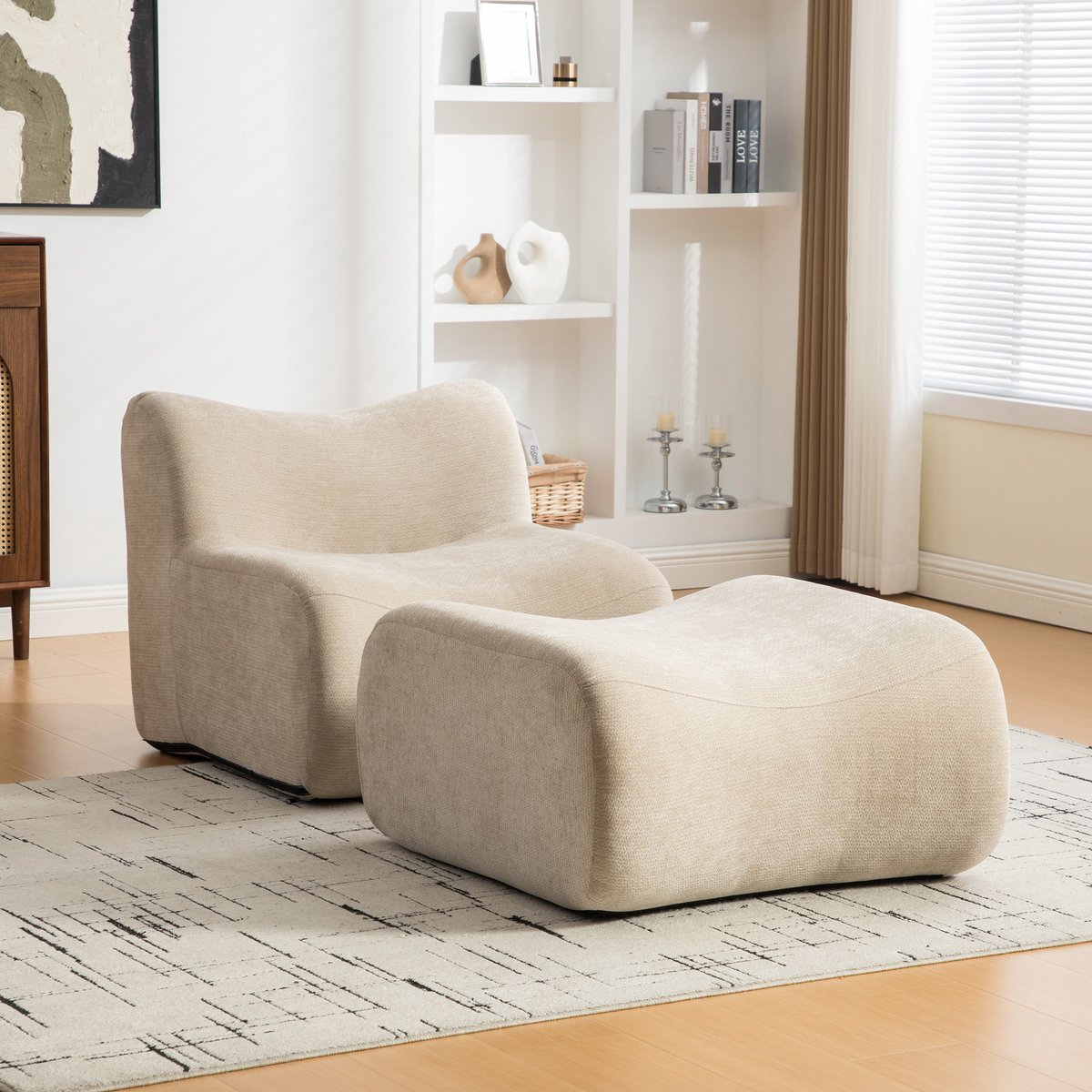 Comfortabel Wonen: Chenille-Bank Met Extra Zitcomfort - 37.5x34.5x90.5 cm, Licht kaki