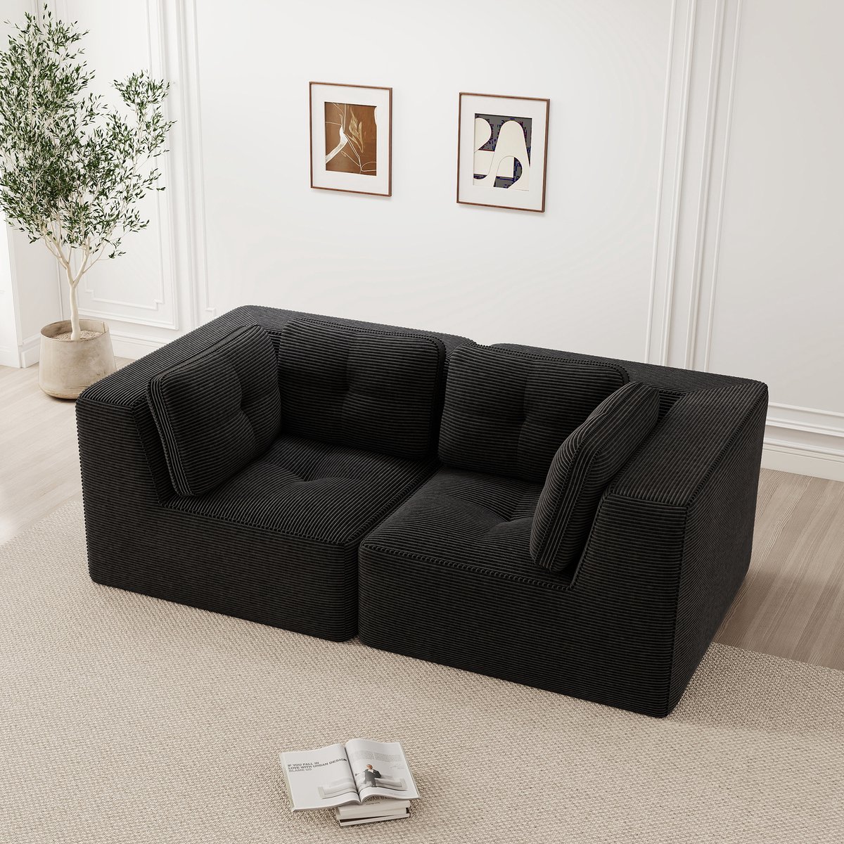 Frameloze Cloud Bank - Modulaire Hoeksofa Met Corduroy Bekleding - Diepe Zitbank Met 32D Foam - Flexibel Te Combineren Sofa Voor Appartement En Woonkamer