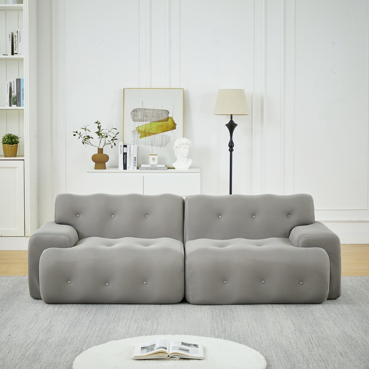 Cloud Sofa 2-Zits Grijs - Extra Grote Modulaire Bank Met Brede Armleuningen - Moderne Lounge Bank Met Knopen Design En Zachte Stoffen Bekleding - Comfortabele Bank Zonder Montage Voor Woonkamer En Appartement
