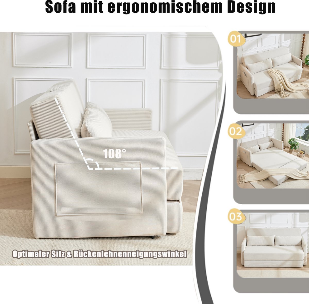 Bodensofa-Bett - Gecreëerd voor Functioneel Wonen en Ontspanning - 165x92x82 cm, Beige