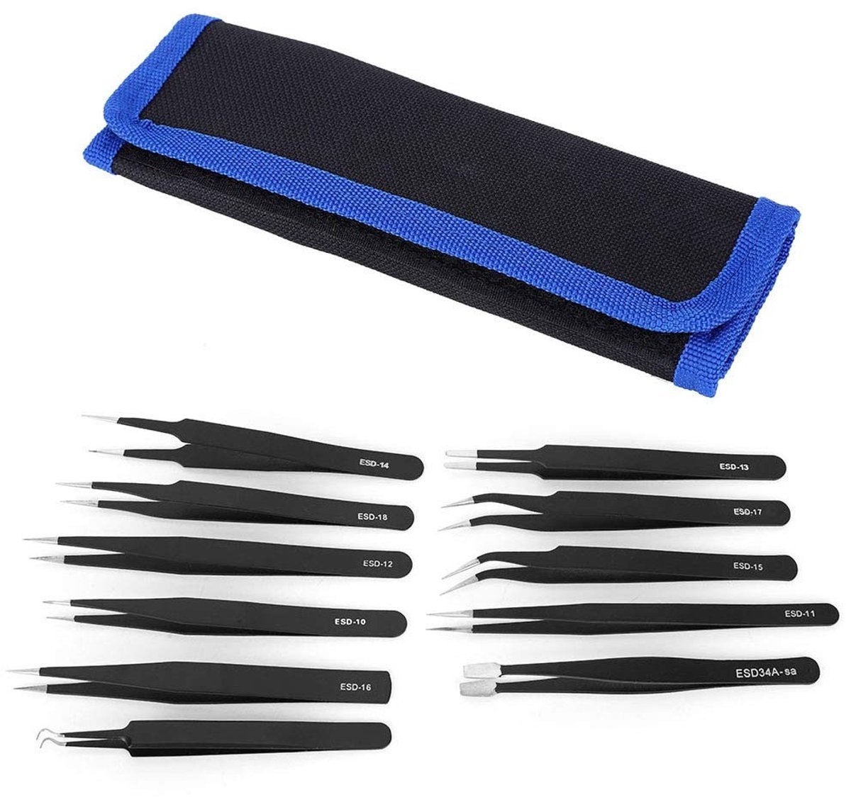 Solidchoice - Set van 11 Precisie Pincetten met Draagtas