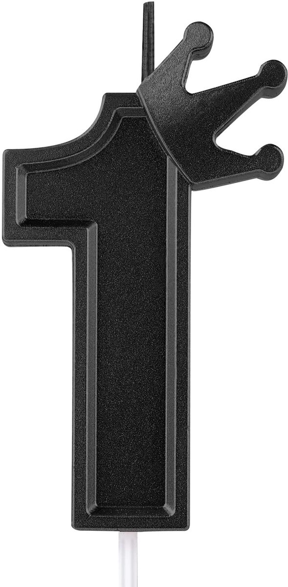 Solidchoice - Zwarte Verjaardagsnummer Kaars met Kroon 7,6 cm