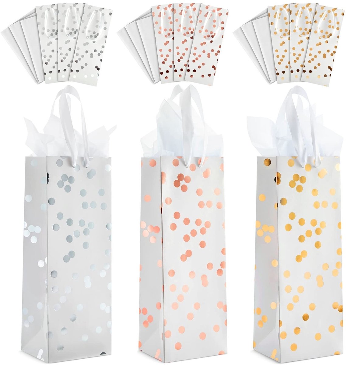 Solidchoice - 12 Stuks Wijngeschenkzakjes met Lintgrepen en Zijdepapier - Elegante Cadeauverpakking
