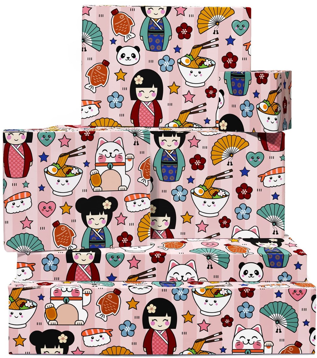Solidchoice - Set van 6 Vellen Roze Cadeaupapier met Stickers