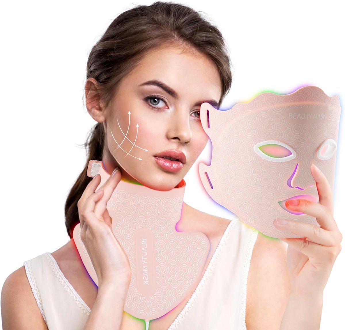 LED Gezichtsmasker – 7 Kleuren Lichttherapie – Gezicht & Hals – 3 Intensiteiten – 1800 mAh – 175 LED’s