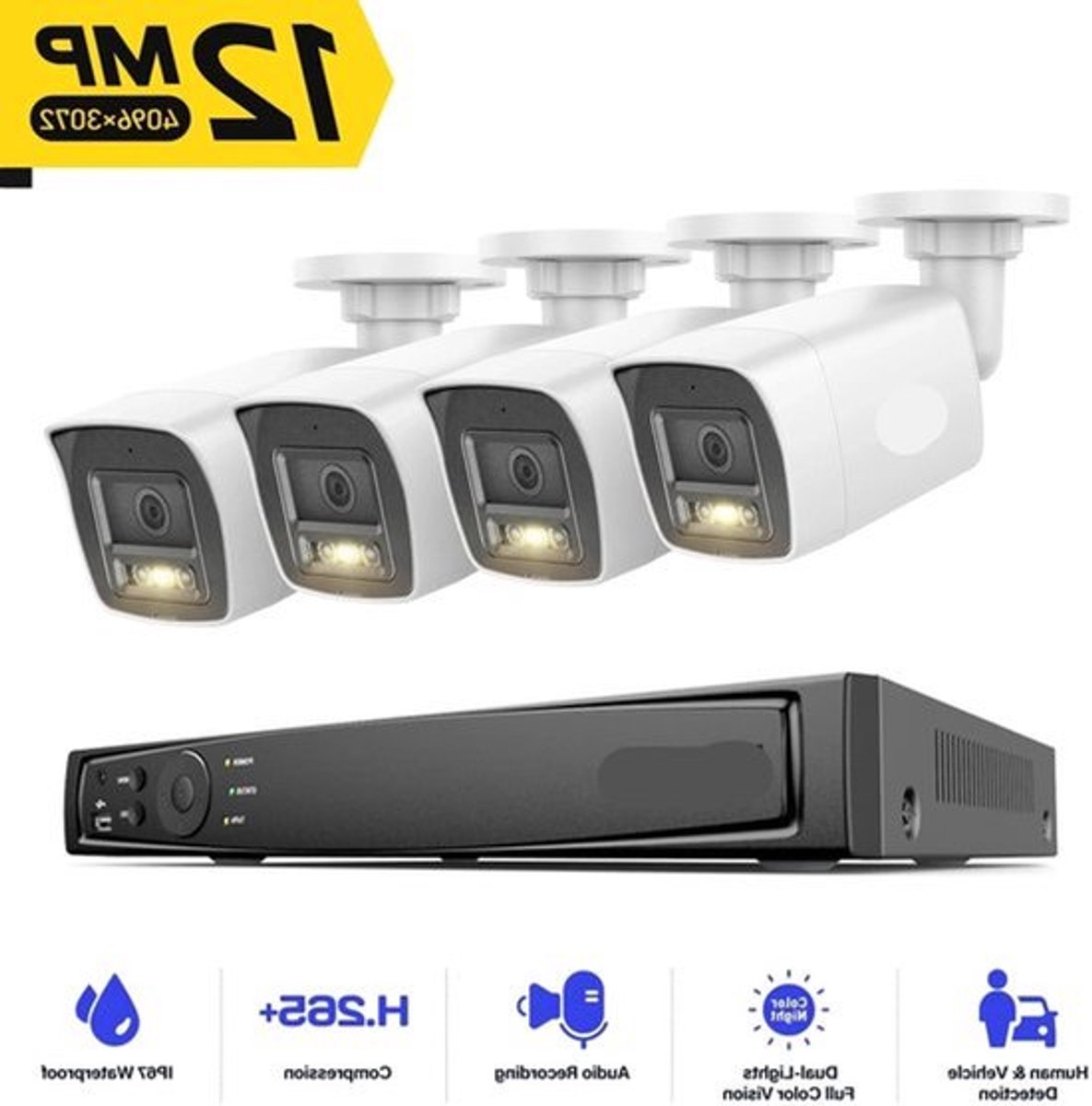 IP-Bewakingscamera – Beveiligingscamera – Surveillancecamera – Camerabewaking – PoE – 12 Megapixels – Nachtzicht – Bewegingsherkenning