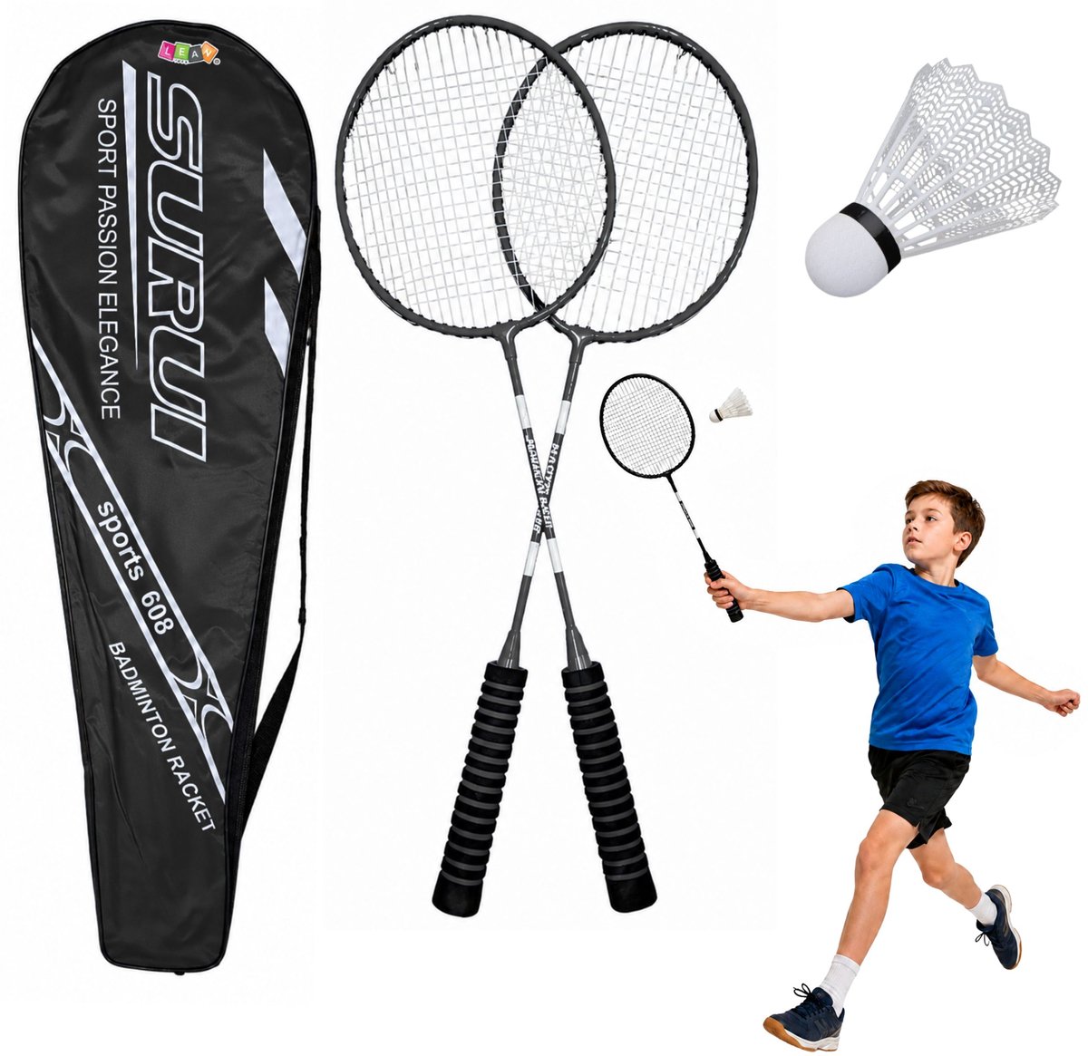 Badmintonset Rackets Shuttlehoes Zwart