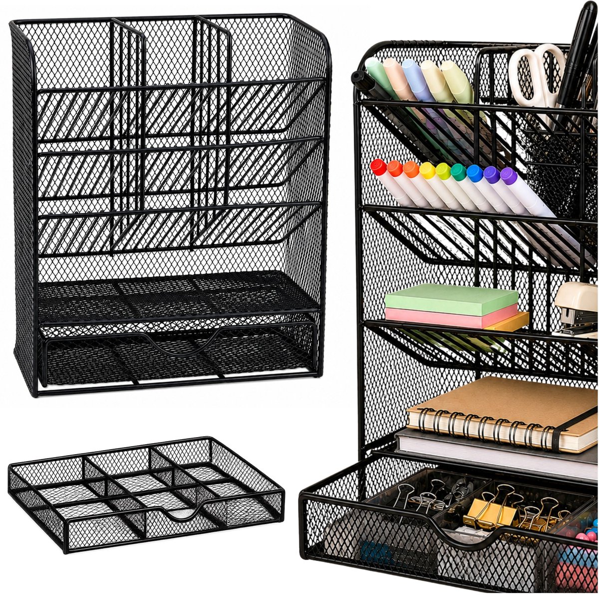 LEAN TOYS Metalen bureau-organizer voor pennen en accessoires, zwart