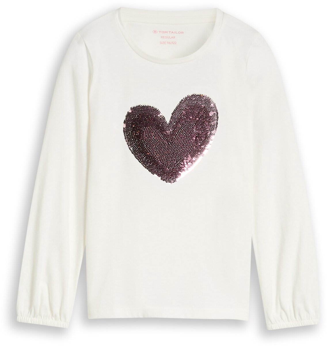 Tom Tailor - T-shirt met lange mouwen en omkeerbare pailletten - Maat 104/110 - Whisper White