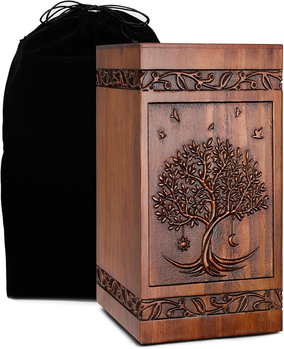 Handcrafted Wooden Cremation Urns for Human Ashes Tree of Life Memorials Funeral Decorative Urn for Adult Female Male - ShopVlot