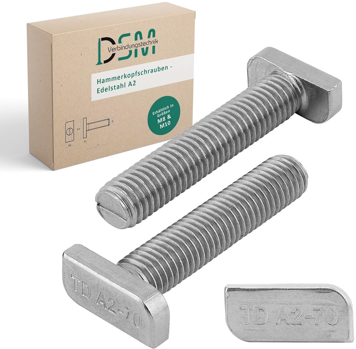DSM – Hammerhead Screws M8 x 50 mm - Stainless Steel A2-70, Stainless Steel - Type 28/15 - ShopVlot