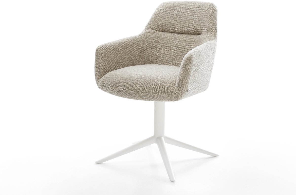 Eetkamerstoel Pejo-Flex kruispoot wit geweven stof beige 360° draaibaar rocker-functie pocketveer kern