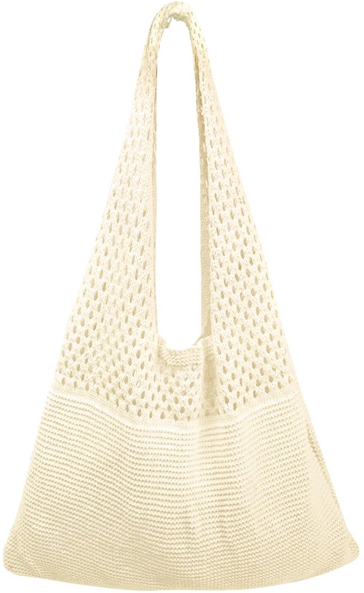 Solidchoice - Boho Strandtas voor Vrouwen in Beige met Haakpatroon
