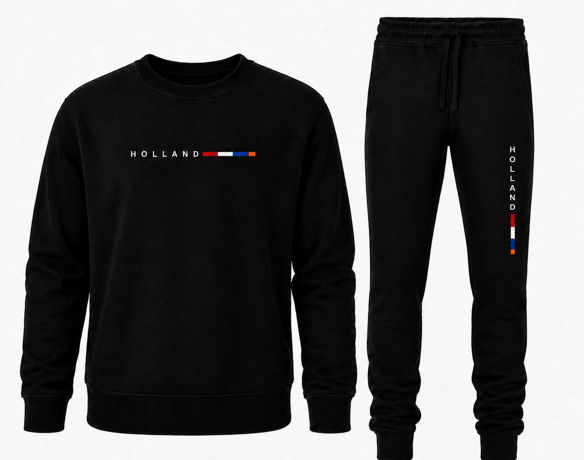 Sweater Heren met Joggingbroek – Trainingspak Heren – Joggingpak Heren – Holland - Zwart - XXL