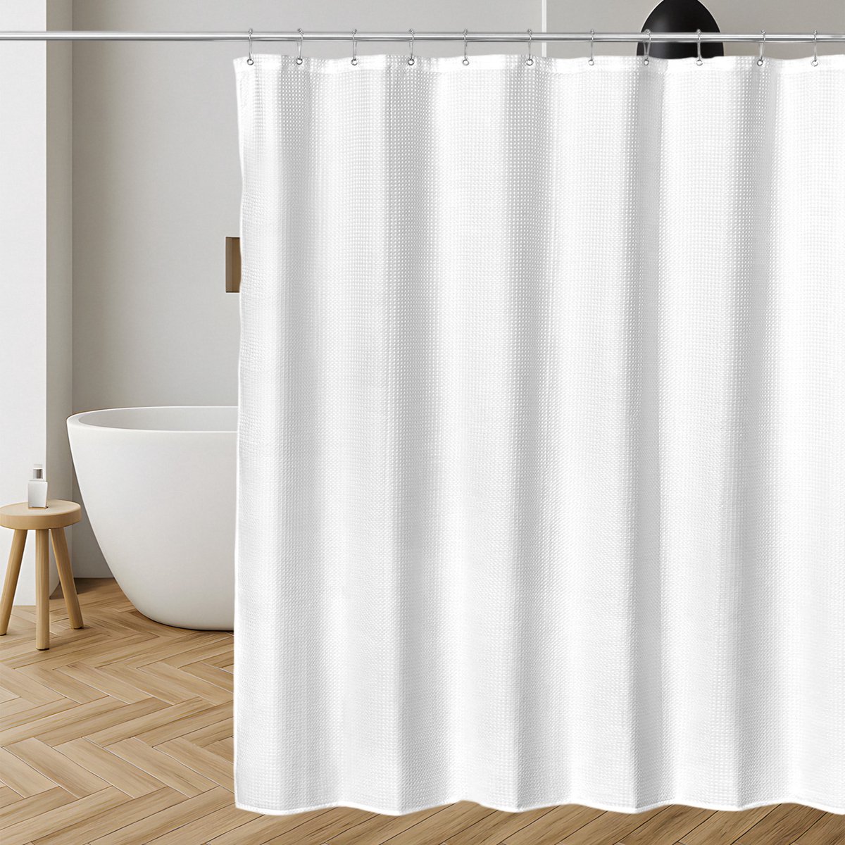 REDOM Douchegordijn 180x180 cm – Stijlvol Wafel Design Badkamergordijn met Haken – Privacy tijdens het Douchen – Voor Moderne Badkamer Inrichting – Polyester – Wit