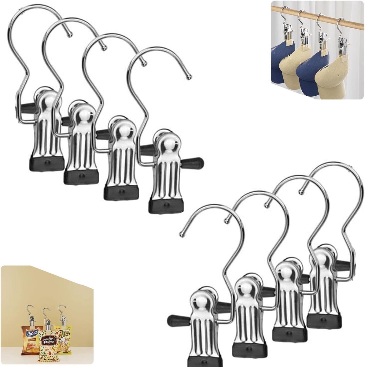 Solidchoice - Set van 8 Draaibare Klemmen voor Reizen en Gebruik Thuis