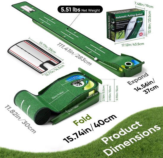 Vhr Putting Mat - Golfmat - Oefenmat Golfen - Pitch en Put - Golf Putting Trainer - 3 Ballen Gratis - Tweekleurige Grasgolfmat - Binnen en Buiten — afbeelding 5